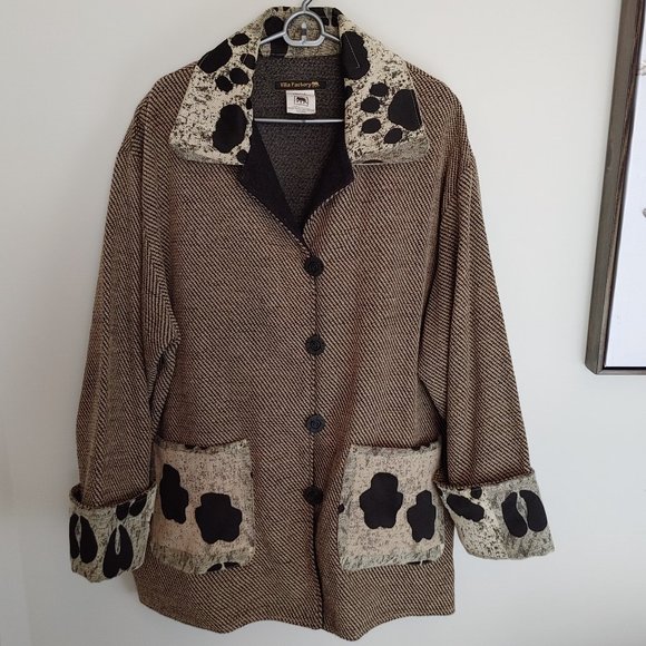 Villa Factory Designer Dress Jacket Women's Sz XXL Brown Black w Pockets - Picture 10 of 11